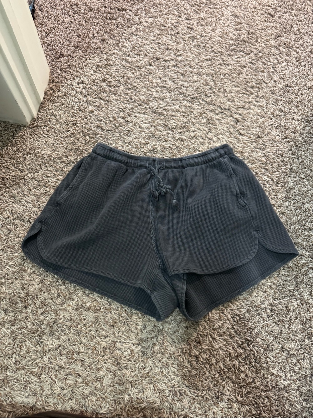 Brandy Melville Charcoal Waffle Knit Drawstring Shorts